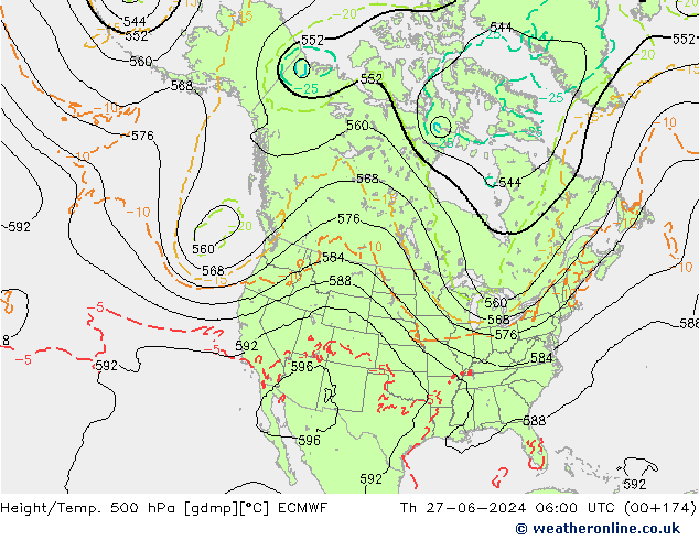 Z500/Rain (+SLP)/Z850 ECMWF Th 27.06.2024 06 UTC