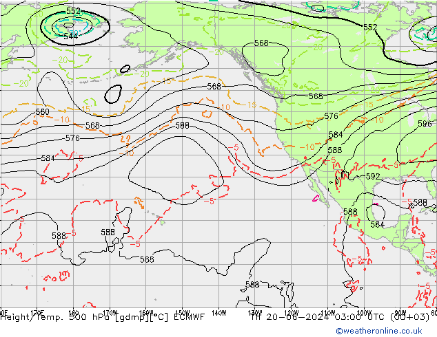 Height/Temp. 500 hPa ECMWF czw. 20.06.2024 03 UTC