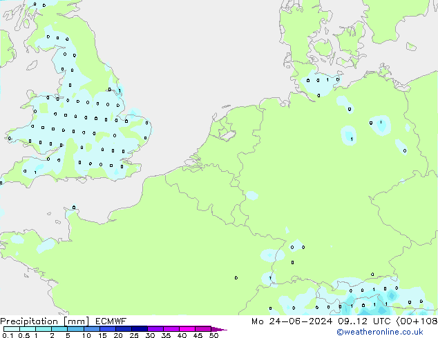 Srážky ECMWF Po 24.06.2024 12 UTC