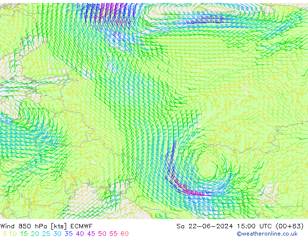 Wind 850 hPa ECMWF So 22.06.2024 15 UTC