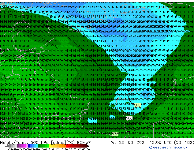 Z500/Rain (+SLP)/Z850 ECMWF mié 26.06.2024 18 UTC