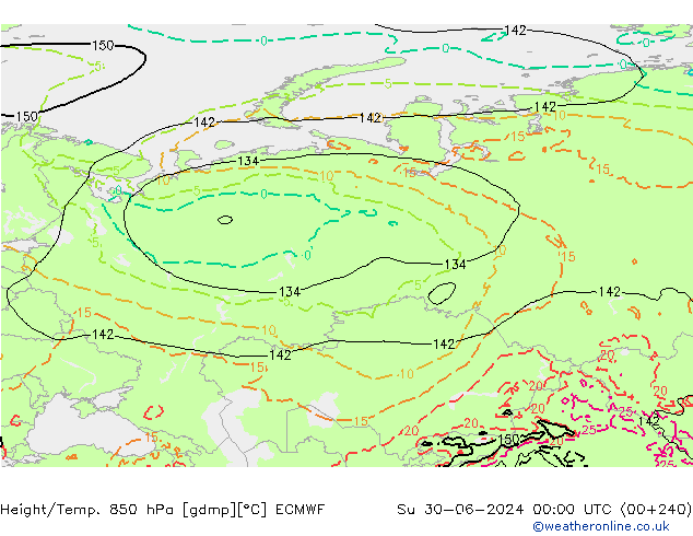 Z500/Yağmur (+YB)/Z850 ECMWF Paz 30.06.2024 00 UTC