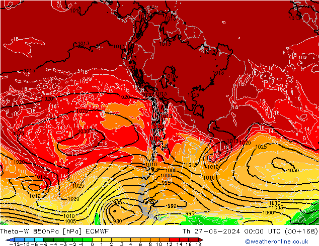 Theta-W 850hPa ECMWF do 27.06.2024 00 UTC