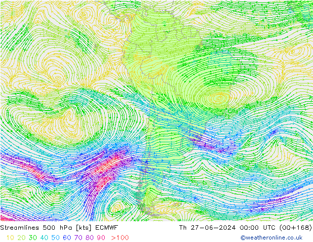 Streamlines 500 hPa ECMWF Th 27.06.2024 00 UTC