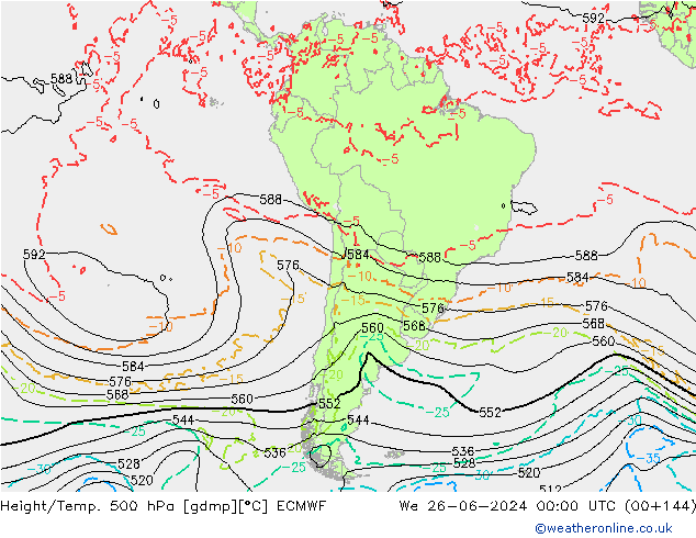 Z500/Rain (+SLP)/Z850 ECMWF We 26.06.2024 00 UTC