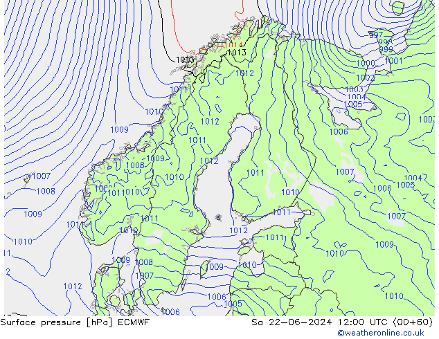 地面气压 ECMWF 星期六 22.06.2024 12 UTC