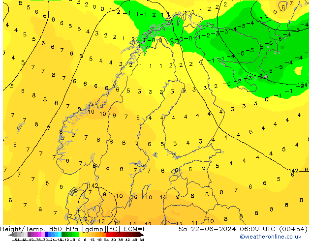 Z500/Rain (+SLP)/Z850 ECMWF sam 22.06.2024 06 UTC