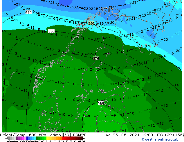 Z500/Rain (+SLP)/Z850 ECMWF We 26.06.2024 12 UTC