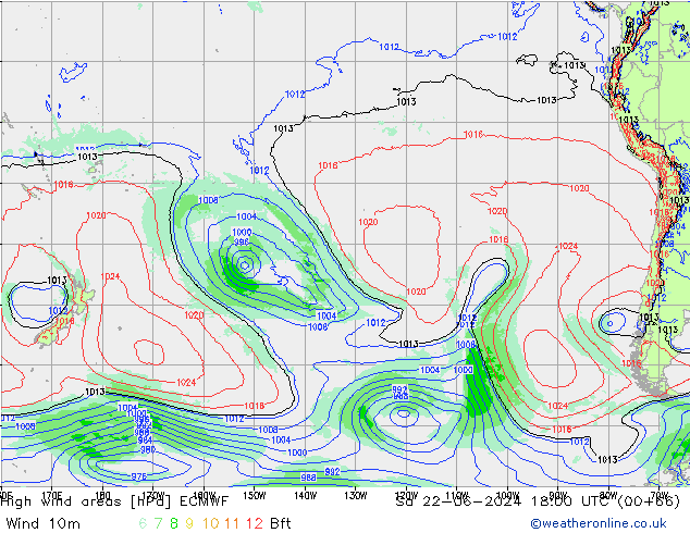 High wind areas ECMWF сб 22.06.2024 18 UTC