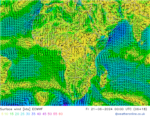 Rüzgar 10 m ECMWF Cu 21.06.2024 00 UTC