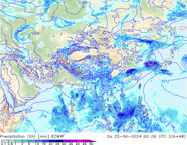 Z500/Rain (+SLP)/Z850 ECMWF Sáb 22.06.2024 06 UTC
