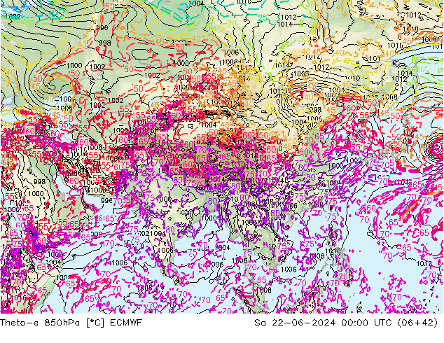 Theta-e 850hPa ECMWF Sa 22.06.2024 00 UTC