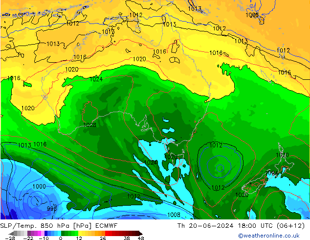 SLP/Temp. 850 hPa ECMWF do 20.06.2024 18 UTC