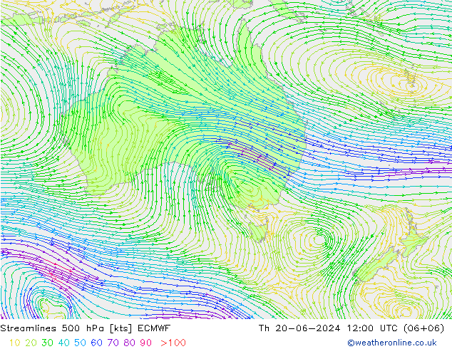 Linea di flusso 500 hPa ECMWF gio 20.06.2024 12 UTC