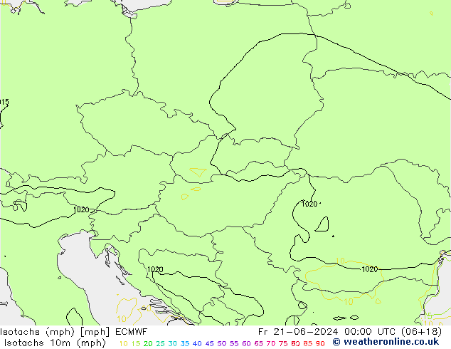 Isotachs (mph) ECMWF Fr 21.06.2024 00 UTC