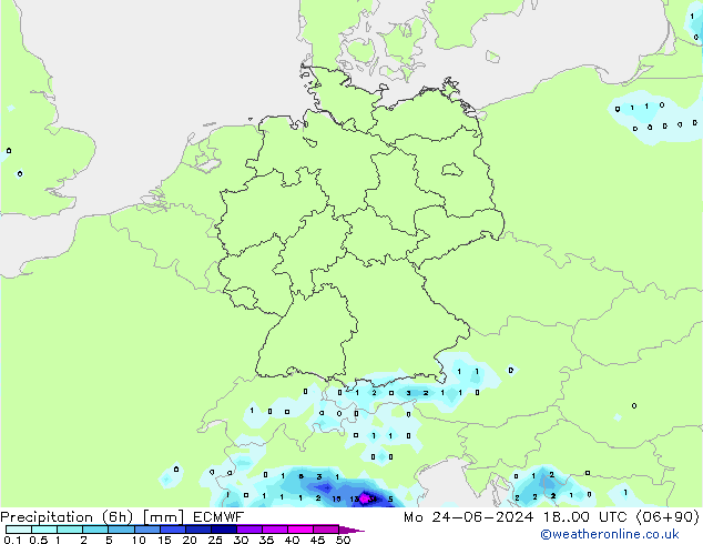 Precipitation (6h) ECMWF Mo 24.06.2024 00 UTC