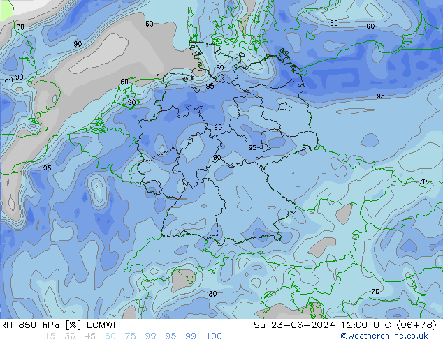 850 hPa Nispi Nem ECMWF Paz 23.06.2024 12 UTC