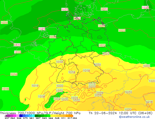 Thck 700-1000 hPa ECMWF Čt 20.06.2024 12 UTC