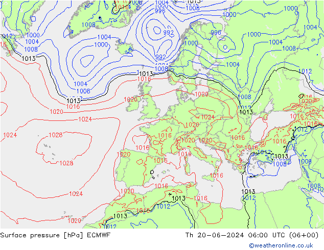 pressão do solo ECMWF Qui 20.06.2024 06 UTC