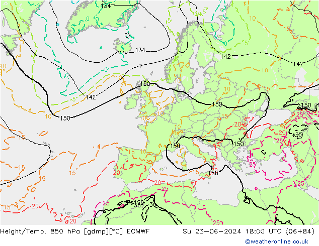 Z500/Rain (+SLP)/Z850 ECMWF So 23.06.2024 18 UTC