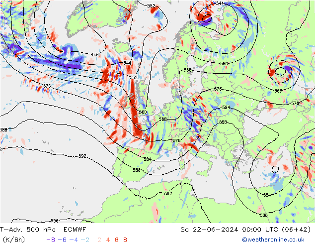 T-Adv. 500 hPa ECMWF sáb 22.06.2024 00 UTC