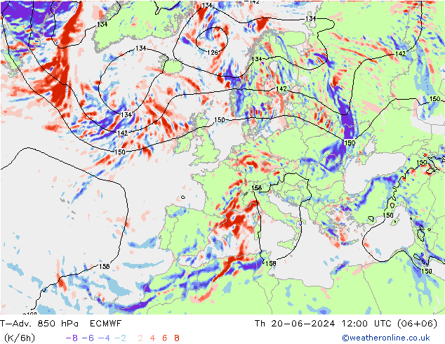 T-Adv. 850 hPa ECMWF Per 20.06.2024 12 UTC