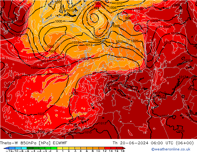 Theta-W 850hPa ECMWF 星期四 20.06.2024 06 UTC