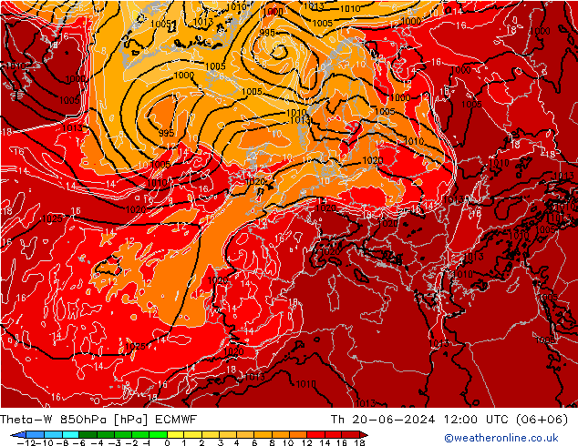 Theta-W 850hPa ECMWF gio 20.06.2024 12 UTC