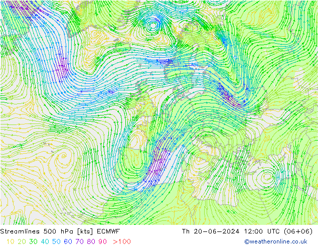 风 500 hPa ECMWF 星期四 20.06.2024 12 UTC