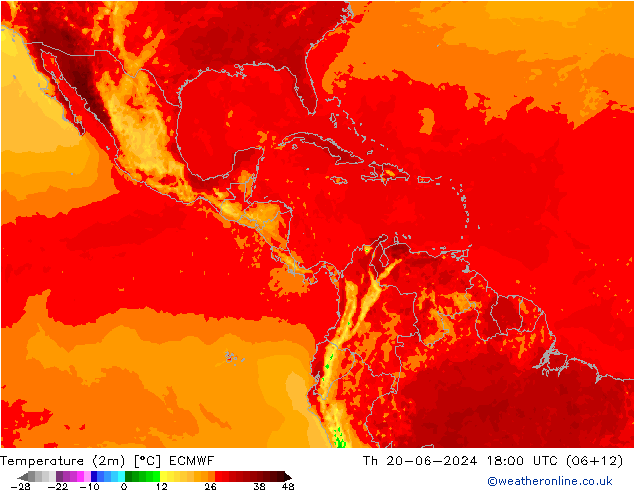 Temperatuurkaart (2m) ECMWF do 20.06.2024 18 UTC