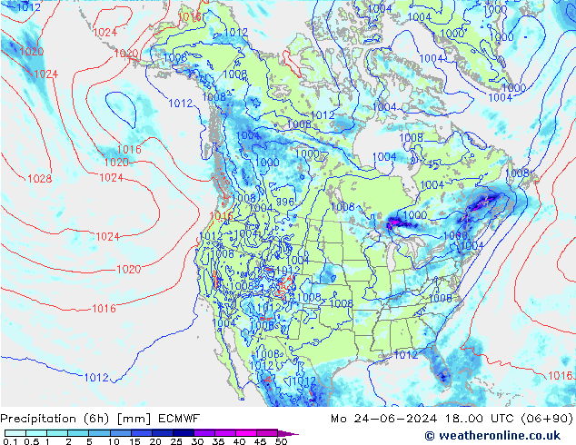 Precipitação (6h) ECMWF Seg 24.06.2024 00 UTC