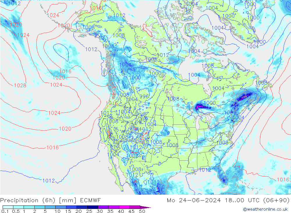 Precipitação (6h) ECMWF Seg 24.06.2024 00 UTC