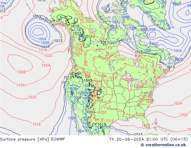 Surface pressure ECMWF Th 20.06.2024 21 UTC