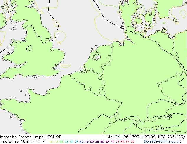 Eşrüzgar Hızları mph ECMWF Pzt 24.06.2024 00 UTC