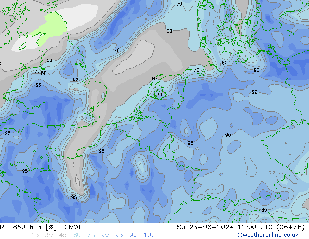 RH 850 hPa ECMWF So 23.06.2024 12 UTC