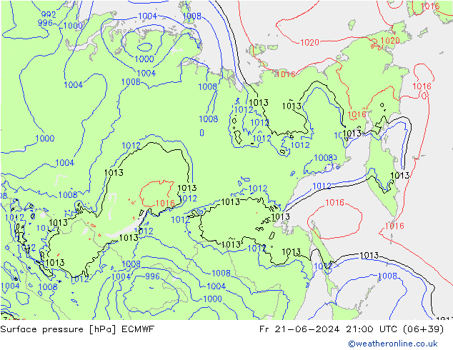 ciśnienie ECMWF pt. 21.06.2024 21 UTC