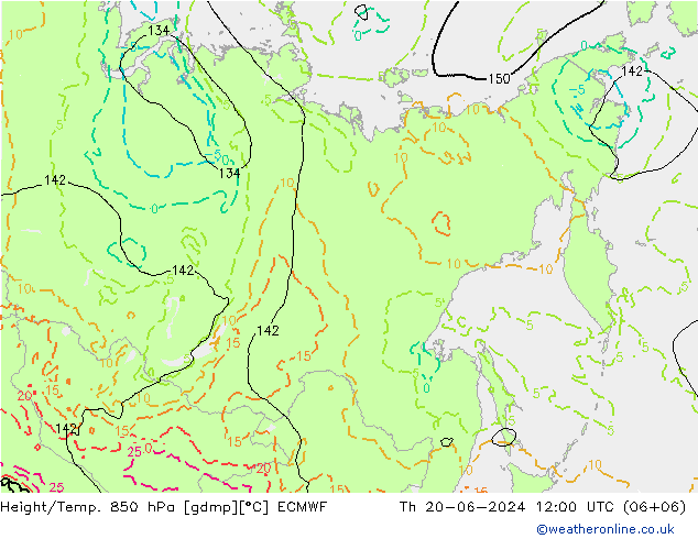 Z500/Rain (+SLP)/Z850 ECMWF Čt 20.06.2024 12 UTC