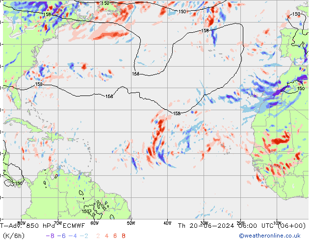 T-Adv. 850 hPa ECMWF jue 20.06.2024 06 UTC