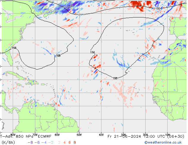 T-Adv. 850 hPa ECMWF Fr 21.06.2024 12 UTC