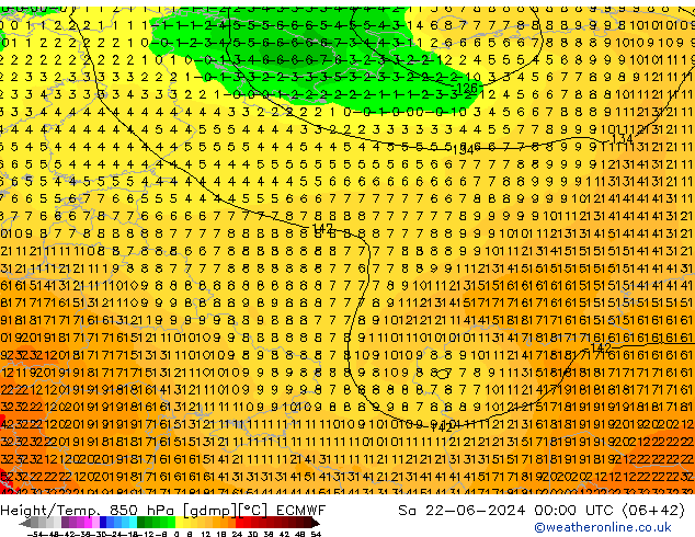 Z500/Rain (+SLP)/Z850 ECMWF sam 22.06.2024 00 UTC