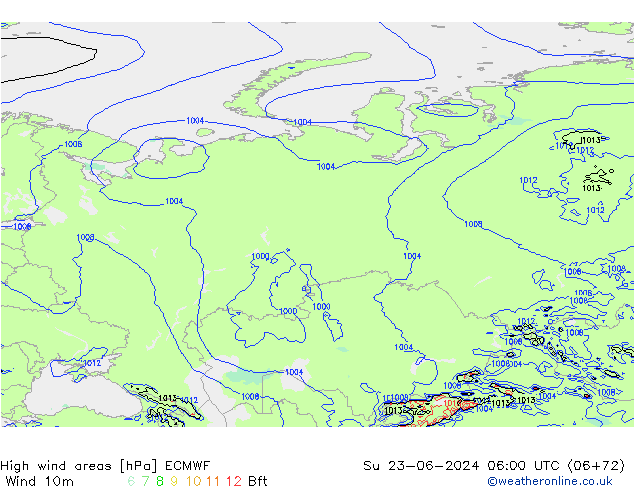 yüksek rüzgarlı alanlar ECMWF Paz 23.06.2024 06 UTC