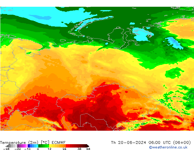Temperatura (2m) ECMWF jue 20.06.2024 06 UTC