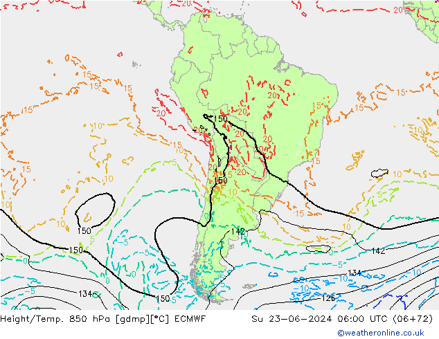 Hoogte/Temp. 850 hPa ECMWF zo 23.06.2024 06 UTC