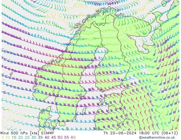 Vento 500 hPa ECMWF gio 20.06.2024 18 UTC