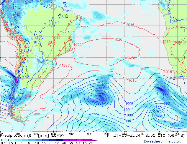 Precipitation (6h) ECMWF Fr 21.06.2024 00 UTC