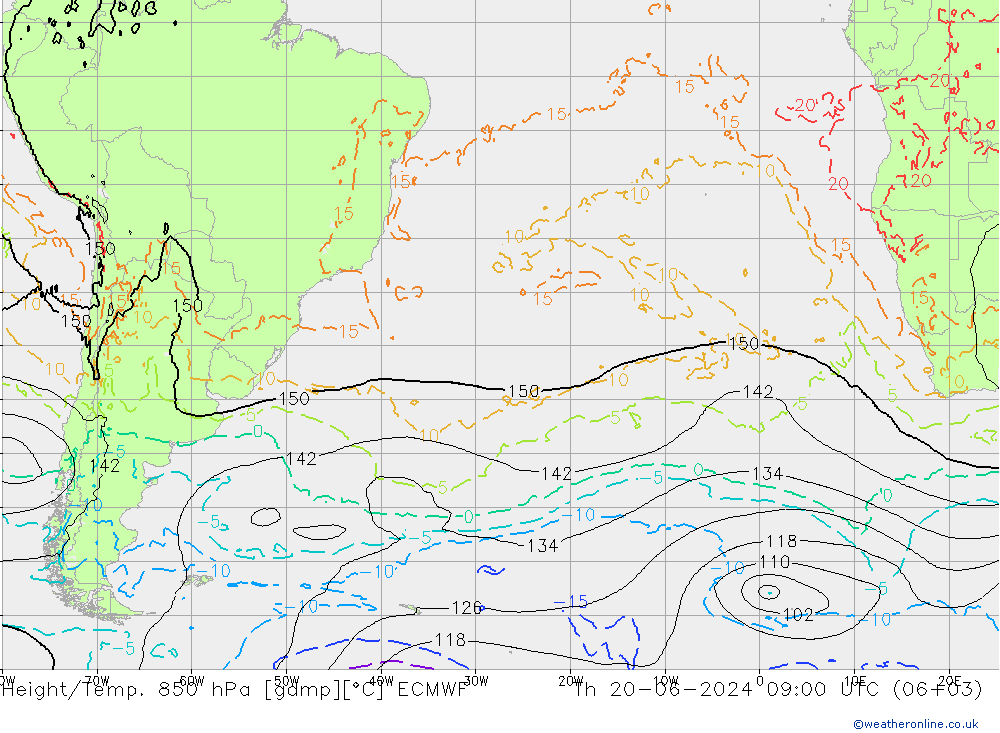 Height/Temp. 850 hPa ECMWF czw. 20.06.2024 09 UTC