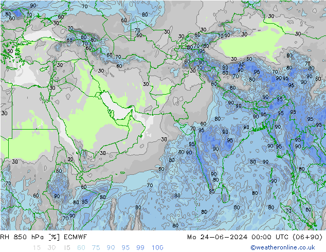 RH 850 hPa ECMWF Mo 24.06.2024 00 UTC