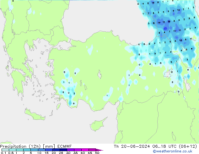 Precipitation (12h) ECMWF Th 20.06.2024 18 UTC