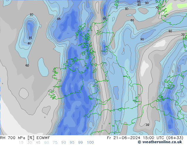 RH 700 hPa ECMWF Fr 21.06.2024 15 UTC