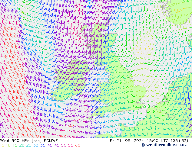 Rüzgar 500 hPa ECMWF Cu 21.06.2024 15 UTC